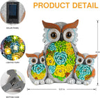 Solar Garden Statue Owl Decor – Cute Owl Family Figurines with LED Succulent Lights, Waterproof Outdoor Yard Art Ornaments for Patio, Lawn, Porch, Housewarming Gifts for Women Mom