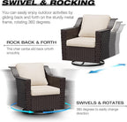 Joyside Wicker Patio Furniture Sets, 8 Pieces Upgraded Large Size Outdoor Furniture with 4 Swivel Rocking Patio Chairs, 3-Seat Sofa, Fire Table, Coffee Table, Thick Cushions, Wide Armrest, Beige