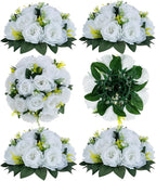 Artificial Flowers White Silk Rose Ball Centerpieces with Plastic Base