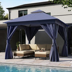 LAUSAINT HOME Semi-Permanent Outdoor Patio Gazebo 10'x10', Heavy Duty Party Tent Shelter with Double Roofs, Mosquito Nettings and Privacy Screens for Backyard, Garden, Lawn, Navy Blue