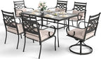 Sophia and William Outdoor Patio Dining Set for 6, Outdoor Table and Chairs, Removable Seat Cushions, 4 Fixed，2 Swivel Chairs, 59" Black Patio Dining Table