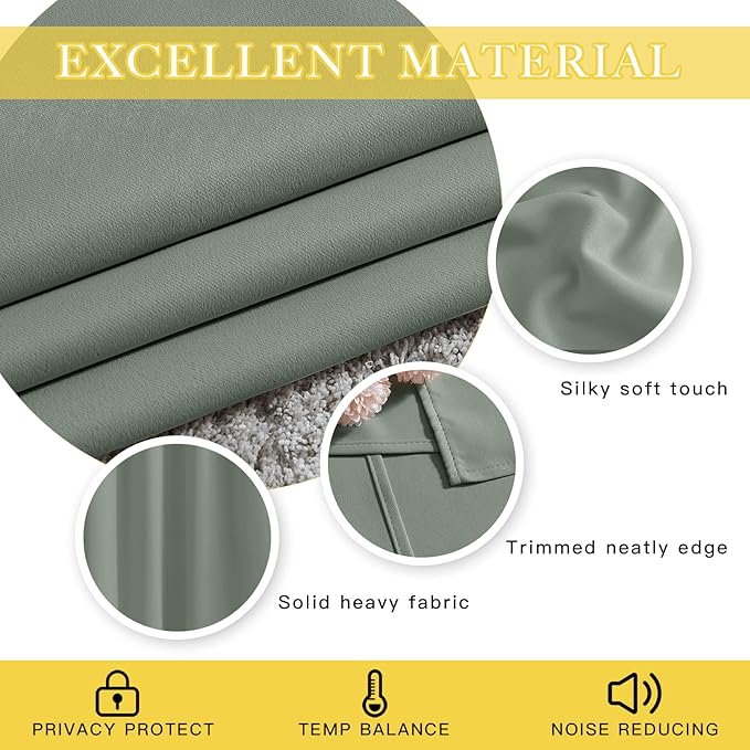 Blackout Sage Green Curtain for Classroom – 1 Panel, W46 x L63