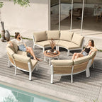 Outdoor Patio Furniture Set,4 Piece Aluminum Half-Moon Patio Conversation Sets, PE Rope Curved Sofa, All-Weather Outdoor Sectional Sofas with Modular Coffee Table & Cushions, White