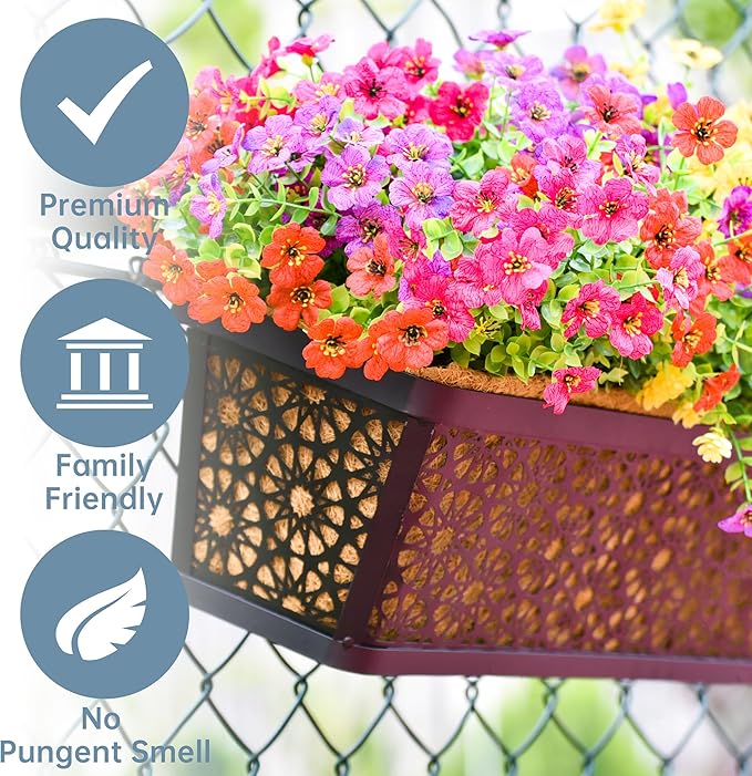 2 Pack 30" Railing Planter Window Box Deck Balcony Rail Planters Black Metal Flower Basket Horse Trough Planter with Coco Fiber Liner for Porch Fence Patio Outdoor