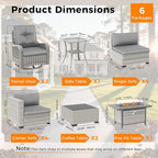 10-Seat Outdoor Wicker Patio Furniture Set with Fire Pit Table, Modular Rattan Sectional Sofa & 2 Swivel Rocking Chairs, 4" Thick Cushions, Rust-Resistant Frame,Gray
