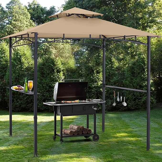 ABCCANOPY 8'x 5' Grill Gazebo Shelter, Outdoor BBQ Gazebo Canopy with LED Light (Khaki)