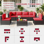 LEVELEVE 7 Pieces Outdoor Patio Furniture Sets,Rattan Conversation Sectional Set,Manual Weaving Wicker Patio Sofa with Tea Table