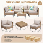 7-Piece Patio Furniture Set, Outdoor Wicker Sectional Sofa with Coffee Table, Anti-Slip & Thick All-Weather Cushions for Party,Garden,Backyard, Beige