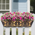 4 Pack 24 Inch Window Boxes Planters Railing Planter Box with Adjustable Brackets & Coco Liners Fabric Plant Grow Bags Deck Railing Planter Boxes Balcony Hanging Flower Box for Outdoor Plants