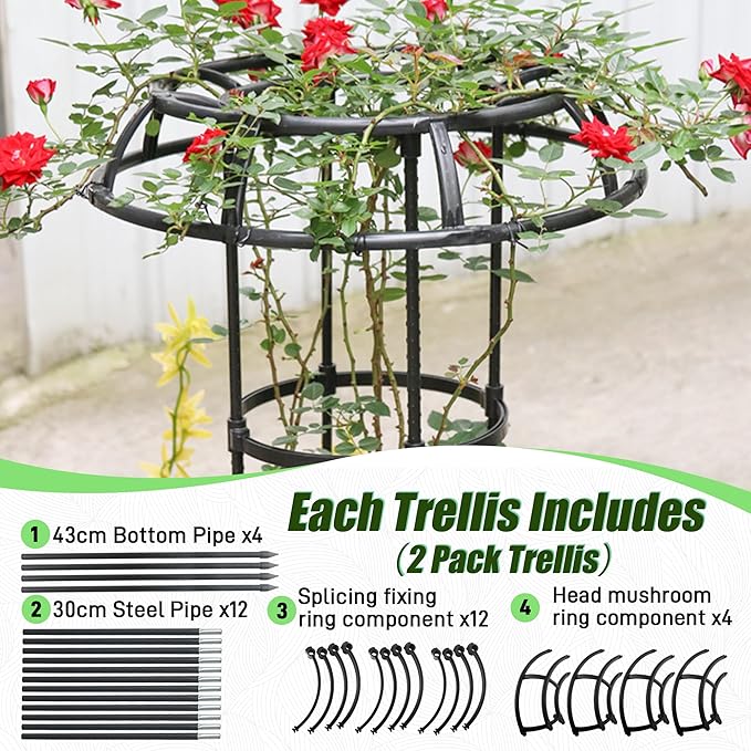 Garden Trellis for Climbing Plants Outdoor, 53 Inch Mushroom Top Trellis for Climbing Plants, Plant Trellis Support for Potted Plants Climbing Vine Rose Clematis Vegetable Trellis, 2 Pack