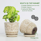 Gepege 6 Inch White Ceramic Planter, Plant Pot with Drainage Holes and Saucers for Indoor Plants, Birthday for Women Mom