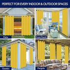 PureFit Outdoor Curtains for Patio Waterproof Weatherproof, UV Resistant Outside Curtains for Gazebo, Front Porch, Pergola, Sun Blocking Privacy Curtain, 52W x 84L inch, 1 Panel, Yellow