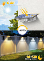 Solar Fence Lights Outdoor - 3000K/4000K/6000K 3 Color Modes, IP65 Waterproof Fence Lights Solar Powered Outdoor, Solar Powered Wall Light for Outside Porch Step Wall Stair Patio Yard (12 Pack)