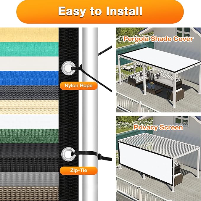Artpuch Outdoor Pergola Shade Cover 10' X 24' Sun Shade Cloth with Grommets, 90% UV Protection Canopy Patio Privacy Screen (Customized Available) GN107, White