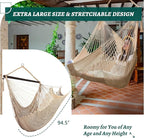 Bathonly Large Hammock Chair with Spreader Bar, Caribbean Hammock Swing Chair, XL Hammock Chair Outdoor Indoor, 330 LBS Weight Capacity, Light Brown