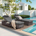 Outdoor Lounge Chairs, Pool Lounge Chairs Set of 2, Outdoor Chaise Lounge with Adjustable Backrest & Cup Holder,Grey Cushiom