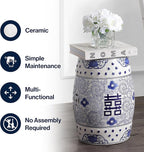 JONATHAN Y TBL1013A Double Happiness 18" Chinoiserie Ceramic Drum Indoor/Outdoor Garden Stool Bohemian, Coastal, Classic, Cottage, French Country, Traditional, Bathroom, Garden Room, Patio, Blue/White