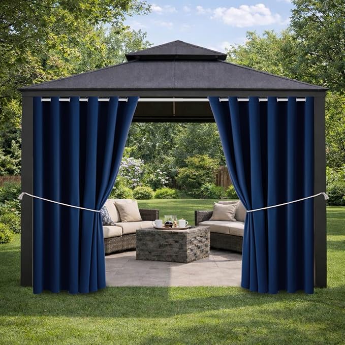 Outdoor Indoor Curtains W84 x L84 for Patio - Weather-resistant Window Panels Privacy Protect Grommet Top Thermal Insulated Home Curtain for Porch Pergola Lawn Garden Hot Tub Area (2 Panels)