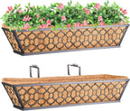Riare 2 Pack 24 Inch Window Boxes Planters with Coco Liner, Metal Deck Railing Planter Boxes, Balcony Planters Railing Hanging, Horse Trough Window Flower Planter Boxes for Outdoor Porch Fence Patio