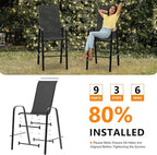 VINGLI Set of 2 Stackable Outdoor Bar Stools – Sling Chairs with High Back & Armrests, for Lawn, Garden, Bar, Black
