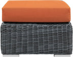 Modway Summon Wicker Rattan Outdoor Patio Sunbrella Square Ottoman in Canvas Tuscan