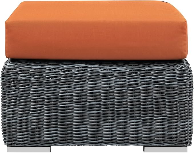 Modway Summon Wicker Rattan Outdoor Patio Sunbrella Square Ottoman in Canvas Tuscan