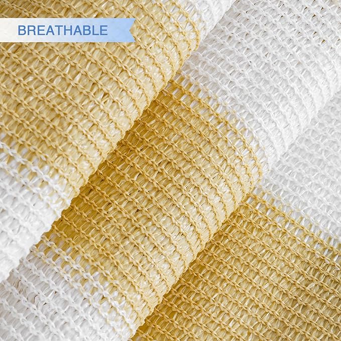 E&K Sunrise 22' x 22' x 22' Sun Shade Sail Triangle Canopy Shade Cover UV Block for Patio Backyard Garden Outdoor (Beige White Strip)
