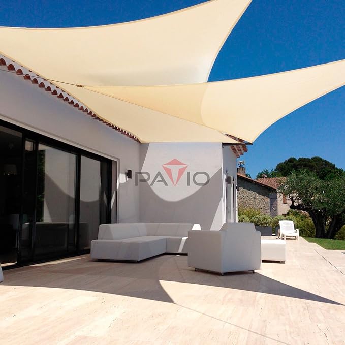 Patio Paradise 8' x 8' x 8' Sun Shade Sail Triangle Canopy Shade Cloth Fabric Sunlight Block Patio Pergola Cover HDPE Deck Awning for Outdoor Backyard Roof Shading, Beige