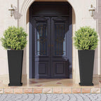 Tall Planters for Outdoor Plants Set of 2, 23.6" Large Taper Flower Plant Pots with Drainage Hole and Drainage Trays, Weather-Resistant Plastic planters for Patio, Porch, Garden, Black