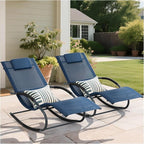 Outdoor Lounge Chair with Pillow, Pool Chaise Lounge Chair Set of 2, Navy Blue