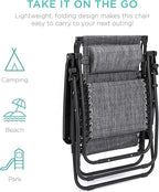 Best Choice Products Folding Zero Gravity Outdoor Recliner Patio Lounge Chair w/Adjustable Canopy Shade, Headrest, Side Accessory Tray, Textilene Mesh - Gray