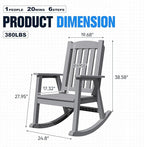 Devoko PP Material Rocking Chair Outdoor Indoor All Weather High Back Patio Rocker for Adult Heavy Duty Rocking Chair for Patio Backyard Porch Garden (Heavy Duty, Gray)