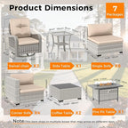 14-Seat Outdoor Wicker Patio Furniture Set with Fire Pit Table, Modular Rattan Sectional Sofa & 2 Swivel Rocking Chairs, 4" Thick Cushions, Rust-Resistant Frame,Beige