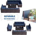 Kullavik 12 Pieces Outdoor Patio Furniture Set PE Wicker Rattan Sectional Sofa Patio Conversation Sets,Navy Blue