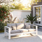 Kiss the Water Outdoor Couch Aluminum Patio Furniture Sofa, 3 Seat All-Weather Metal Patio Couch with 5" Thick and Soft Cushion and Wide Arm, Outdoor Sofa for Balcony, Porch
