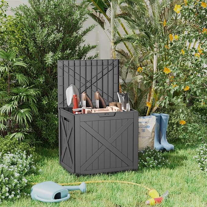 32 Gallon Waterproof Outdoor Storage Box, UV Resistant Resin Deck Box - Image 2