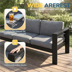 Solaste Aluminum Patio Furniture Set for All Weather, Oversized Metal Outdoor Furniture Set with 27.5" Deep Seating and 3.2" Wide Armrest, Patio Conversation Set with 10’’ Back Cushion, Black and Grey
