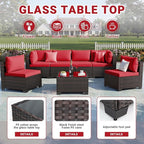 LEVELEVE 7 Pieces Outdoor Patio Furniture Sets,Rattan Conversation Sectional Set,Manual Weaving Wicker Patio Sofa with Tea Table
