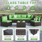 LEVELEVE 7 Pieces Outdoor Patio Furniture Sets,Rattan Conversation Sectional Set,Manual Weaving Wicker Patio Sofa with Tea Table