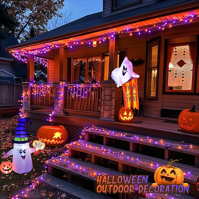 String Lights, 600 LED Orange and Purple Halloween Lights, 8 Modes