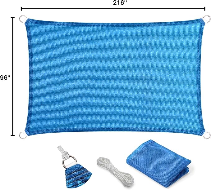 Eden's Decor Straight Flat-Edged Sun Shade Sail Rectangular 8' x 18' Blue UV-Blocking Outdoor Canopy Fabric Cloth Awning for Pergola Patio Garden Backyard Custom Size