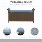 Outsunny 29 Gallon Patio Wicker Storage Bench, Outdoor PE Rattan Patio Furniture, 2-in-1 Large Capacity Rectangle Garden Storage Box with Handles and Cushion, Dark Blue