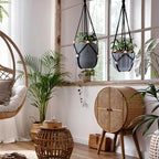 Artilady Black Hanging Planter for Indoor Plants Macrame Plant Hanger Large Hanging Plant Holder Basket with Adjustable Beads Outdoor Window Boho Plant Wall Decor (Black Bead-2pcs)