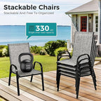 Pamapic Outdoor Dining Sets for 4, Square Steel Slat Table with 4 Textilene Chairs, 5 Piece Patio Table and Chairs Set with Adjustable Umbrella Hole for Patio,Garden, Backyard, and Poolside (Grey)