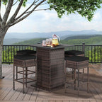 Tangkula 5 Piece Outdoor Rattan Bar Set, Patio Bar Furniture with 4 Cushions Stools and Smooth Top Table with Hidden Storage Shelf, Outdoor Conversation Set for Poolside, Backyard, Lawn