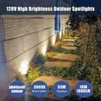 10W Dusk to Dawn Led Light 120V 3000K 1000lm Warm White Landscape Outdoor Spotlights with Photocell Sensor IP65 Waterproof Spot Lights for Yard Flag Garden Tree
