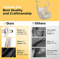 Hammock Chair Swing in Beige, Cotton-Polyester, 500 lb Capacity