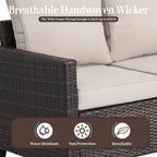 Rattan Outdoor Sofa 3-Seater - PE Woven Patio Couch with Waterproof Blue Cushions, Heavy-Duty Steel Frame for Garden, Poolside Outdoor Wicker Furniture-Beige