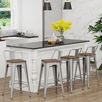 Yongchuang 26" Metal Barstools Set of 4 Low Back Bar Stool Counter Height Bar Stools with Wooden Top Silver