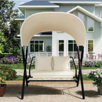 U-MAX 2 Seat Outdoor Porch Swings for Adults Patio Swings with Canopy Stand Metal Steel Frame Patio Swing Chair for Garden Yard Deck Poolside Easy Assembly, Cream White